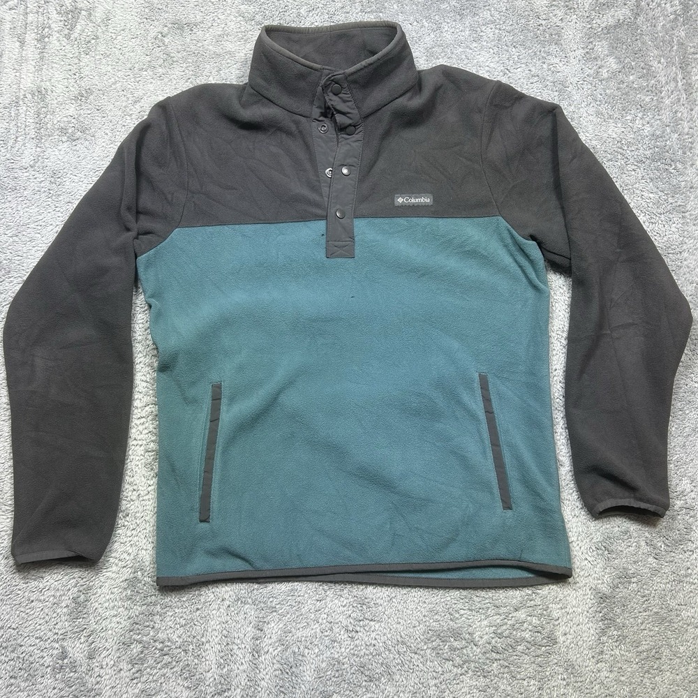 Columbia Foster Creek Pullover Men's S Green Black Fleece 1/4 Snap *HOLES
